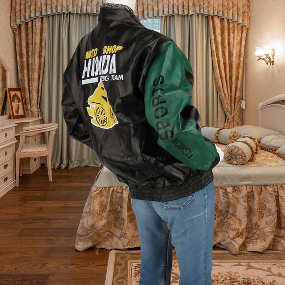 Vintage Faux Leather Racing Team Bomber Jacket XL - Picture 2 of 13